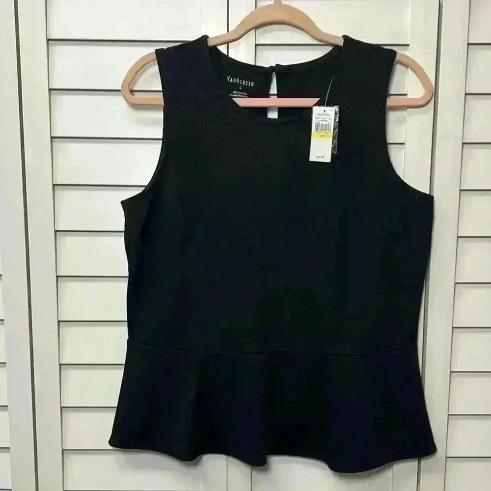 Van Heusen Sleeveless Peplum Top Size Large Black NWT